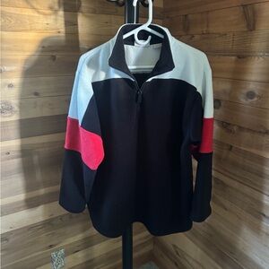 Vintage NORTHCREST Colorblock Fleece Quarter Zip Large Red Black White
